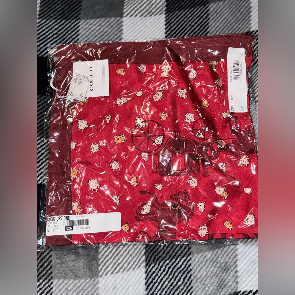 Coach Horse And Carriage Tea Rose Print Silk Bandana
